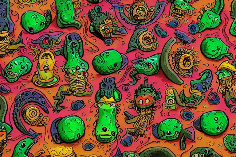 Image similar to mexican lovecraftian limes by tim shumate, mexican themes, 8 k, highly detailed, concept art, cmyk colors