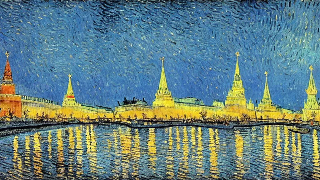 Prompt: Moscow in winter by Van Gogh