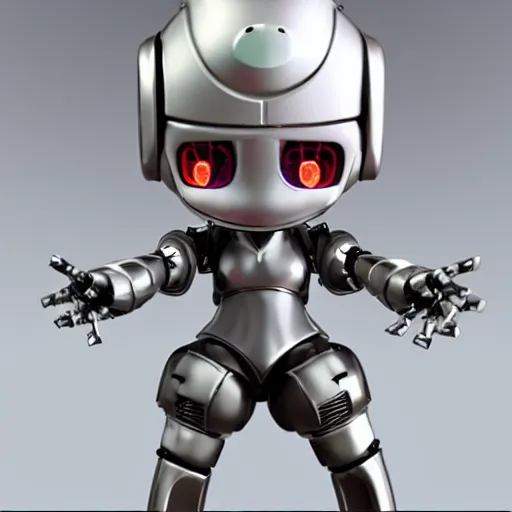 Prompt: cute chibi pvc figure of a robot girl, knight armor, energetic, anime, vray