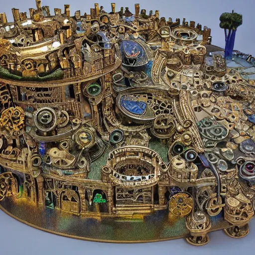 Prompt: colossal steampunk city made of iridescent beetle carapace, ancient middle eastern architecture _n6