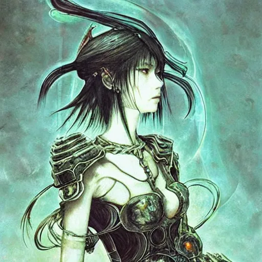 Prompt: “ a simple concept art portrait of a destiny witch with full armor set, an award winning yoshitaka amano digital art, by adrian ghenie and gerhard richter. art by takato yamamoto. masterpiece, deep colours. ”