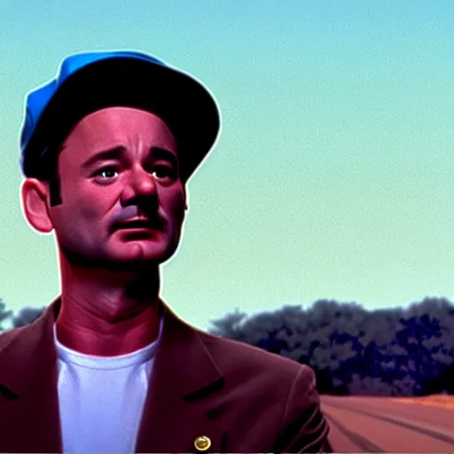 Prompt: cinematic scene with bill murray as forrest gump, dramatic, small details, volumetric lighting, still frame