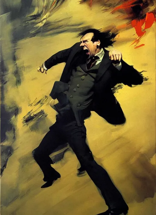 Image similar to saul goodman, screaming, painting by phil hale, francisco goya,'action lines '!!!, graphic style, visible brushstrokes, motion blur, blurry