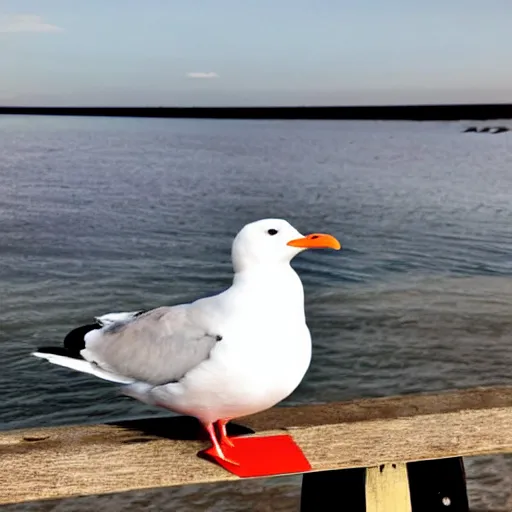 Image similar to a photo still of steven seagull at the pier next to the ocean