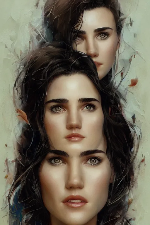 Image similar to portrait of Jennifer Connelly by artgerm and Craig Mullins, James Jean, Andrey Ryabovichev, Mark Simonetti and Peter Morbacher 16k