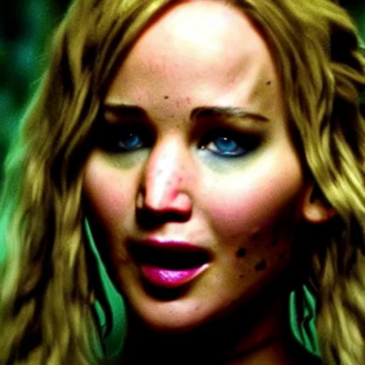 Prompt: cinematic jennifer lawrence as frankensteins monster, color photography, sharp detail, she is amused, still from the movie avengers