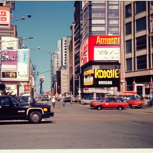 Prompt: a photo of dundas - yonge square, 1 9 8 7, polaroid, kodachrome