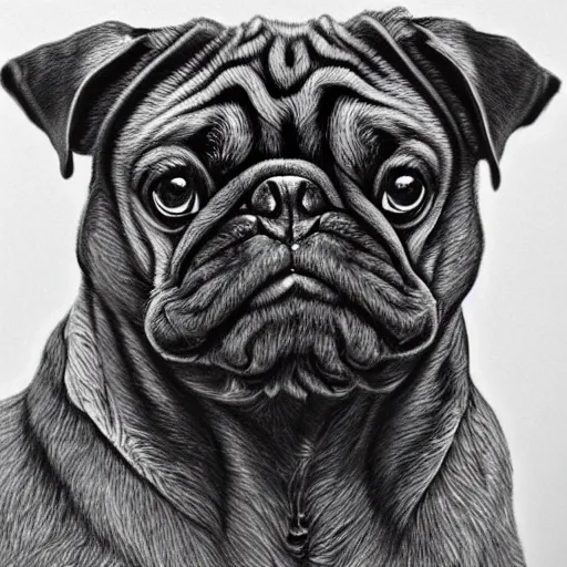 Prompt: a gigachad pug, black and white, intricate, masterpiece, stunning, oil painting