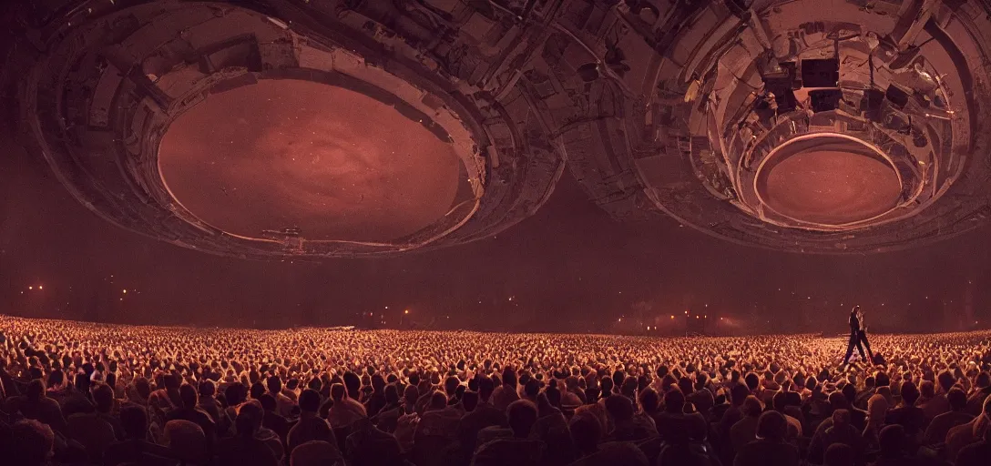 Image similar to a very high resolution image from a new movie. a beautiful concert during the night. photorealistic, photography, directed by stanley kubrick