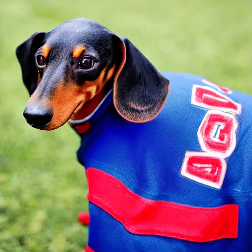 Prompt: dachshund wearing hockey gear