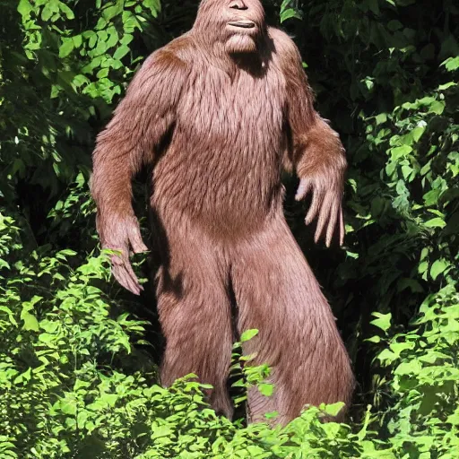 Prompt: bigfoot hides face from the paparazzi, photograph