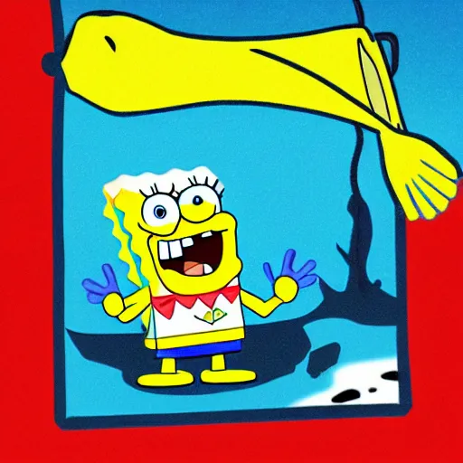 Prompt: spongebob riding a shark under the sea