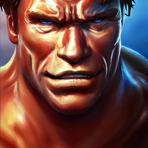 Prompt: Portrait of Schwarzenegger as a character of One Piece, mattepainting concept Blizzard pixar maya engine on stylized background splash comics global illumination lighting artstation samwise didier, rossdraws