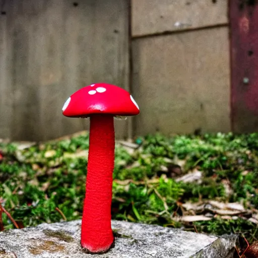 Image similar to beautiful dystopian deserted overgrown city red mushroom, muppets