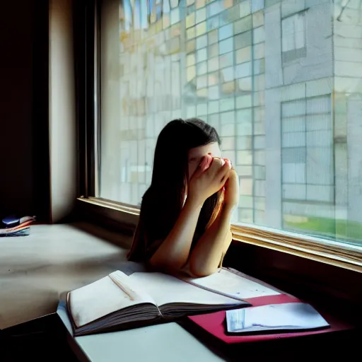 Image similar to lofi girl studying in front of a window