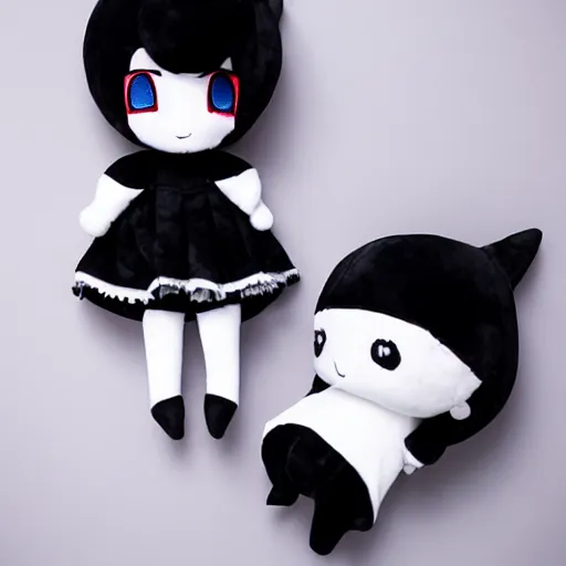 Prompt: cute fumo plush of a nightmare girl, black and white