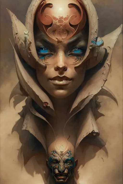 Image similar to facial tattoo design by peter mohrbacher and craig mullins and hiroshi yoshida and james jean and frank frazetta and michael whelan and andreas rocha