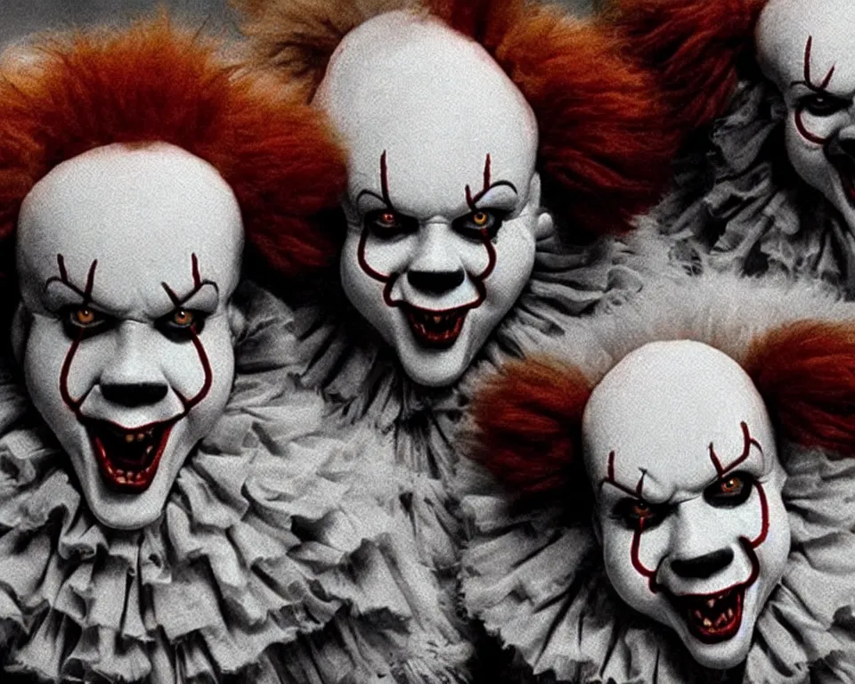 Prompt: a horror movie poster featuring demonic sheep and pennywise