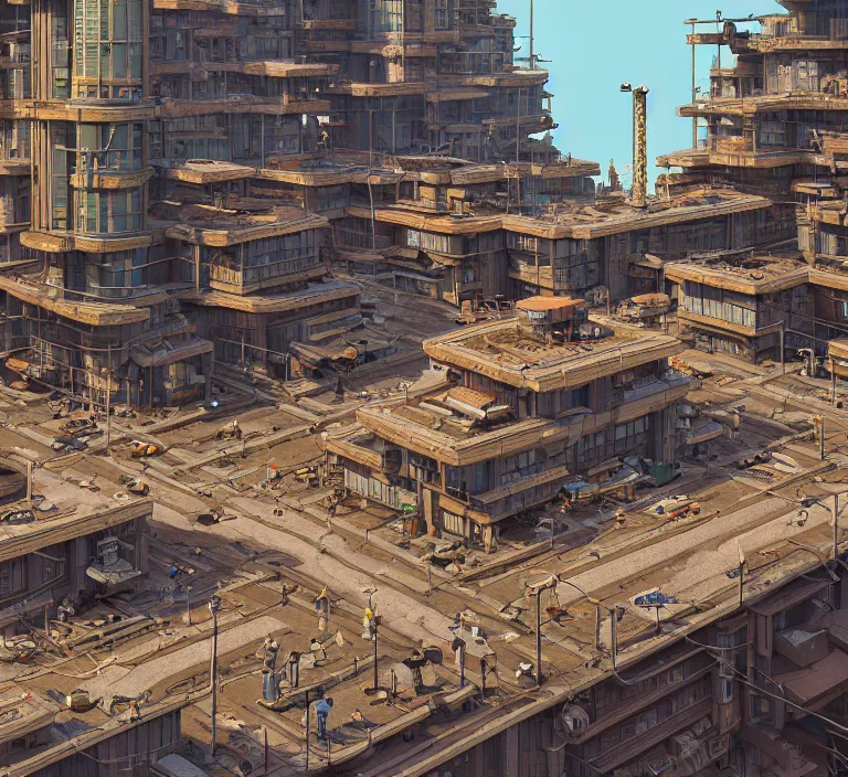 Image similar to hyperrealism photography hyperrealism concept art of highly detailed beavers builders that building highly detailed futuristic ( cyberpunk ) city by wes anderson and hasui kawase and scott listfield sci - fi style hyperrealism rendered in blender and octane render volumetric natural light