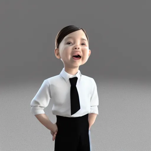 Image similar to a little girl wearing a white shirt and black pants, concept art by xi gang, trending on instagram, neo - dada, official art, iso 2 0 0, rendered in maya,