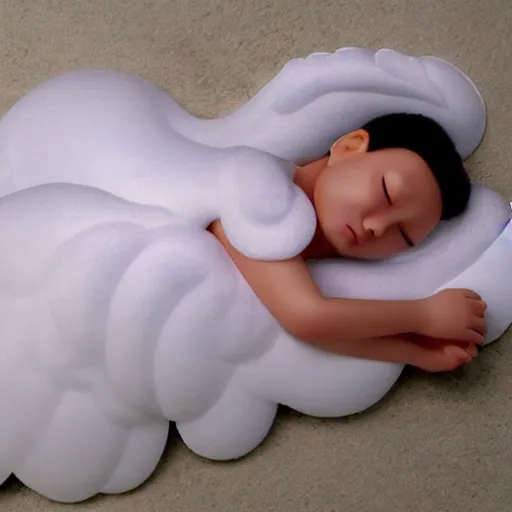 Image similar to sleeping angel in clouds, ultrarealistic,