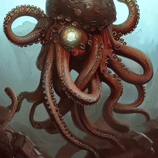 Image similar to octopus barbarian, digital artstation painting 8k intricate dramatic light