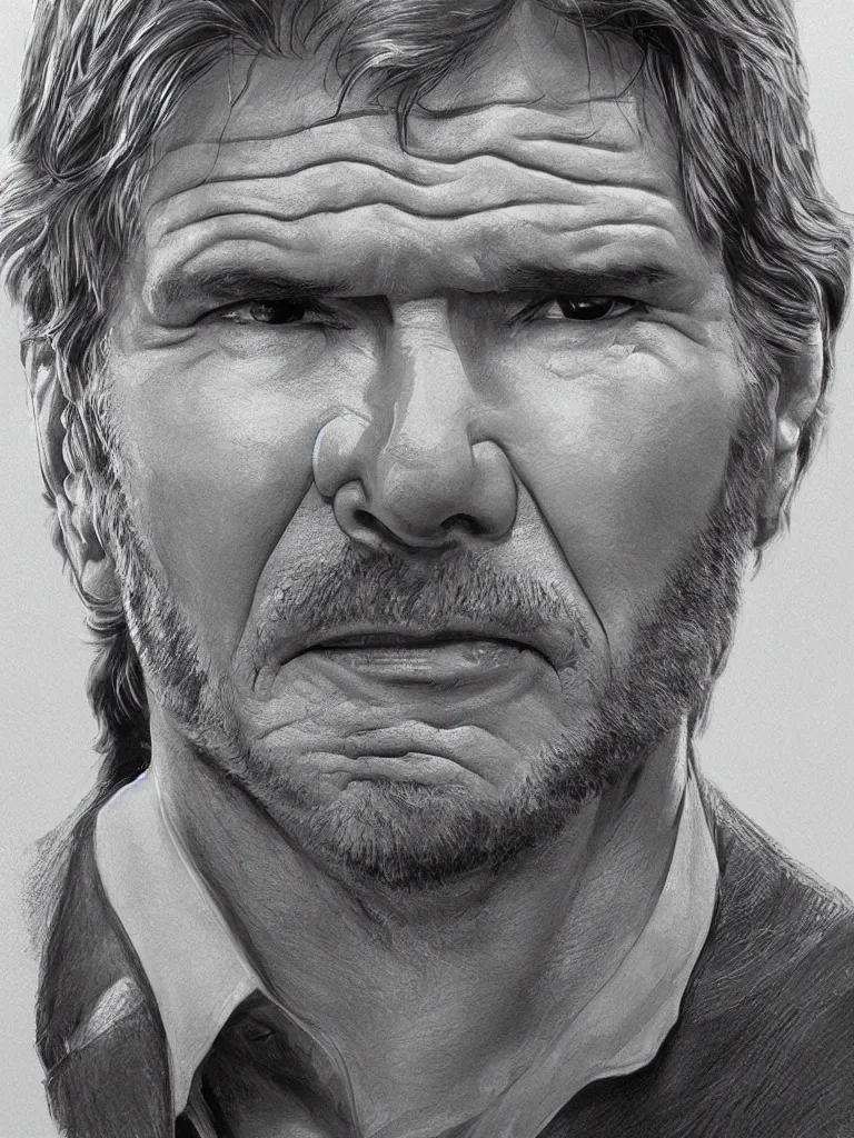 Prompt: harrison ford, close up, intricate, looking at camera, extremely detailed, sharp focus, concept art, illustration, sci-fi, volumetric lighting, art by Alex Ross