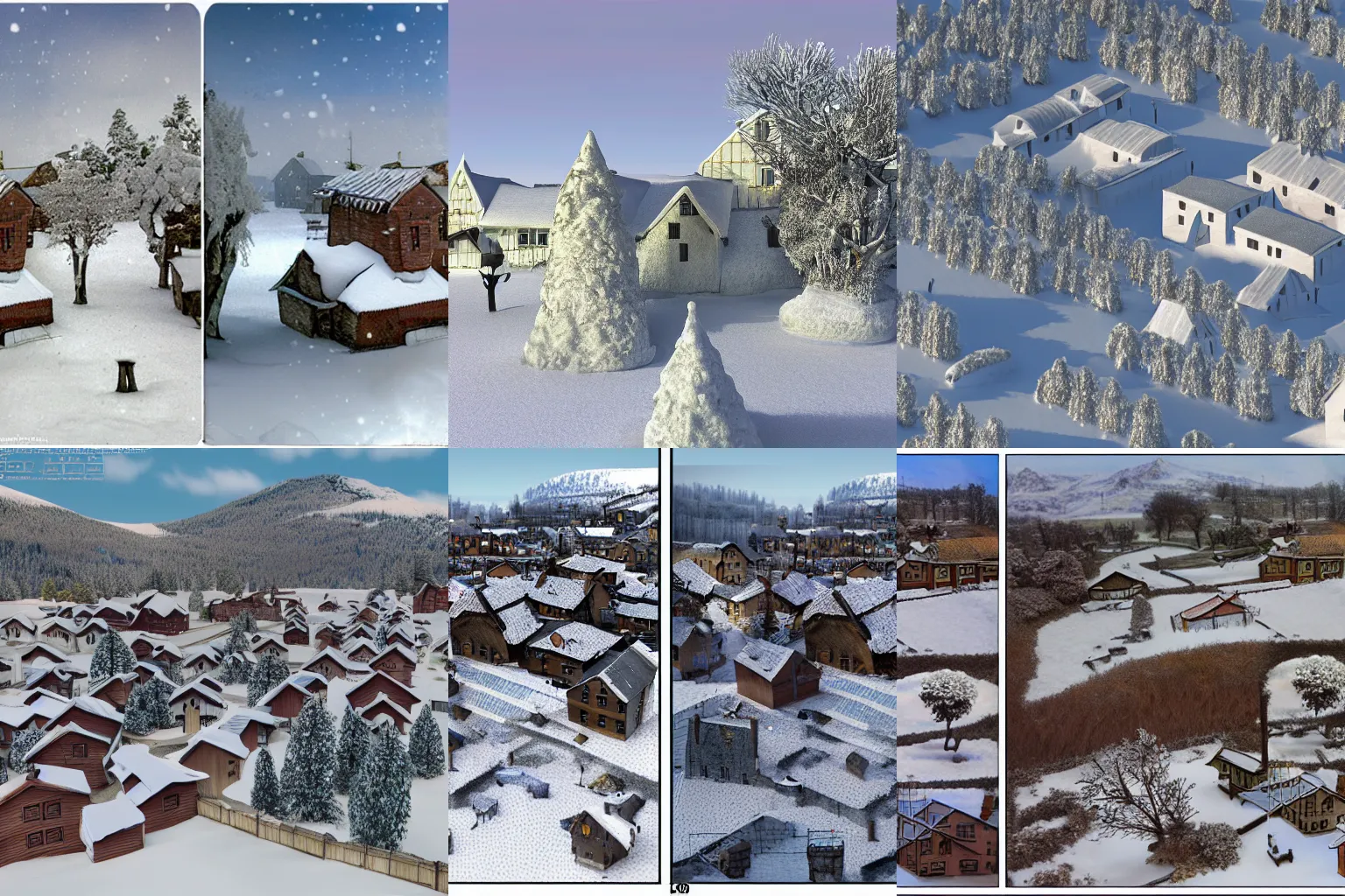 Prompt: photogrammetry of a snowy village