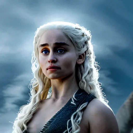 Prompt: khaleesi as a goddess in heaven, piercing eyes, highly detailed, 8k, hd, cinematic