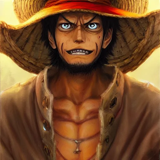 Prompt: luffy from one piece as a realistic fantasy d & d character, close - up portrait art by donato giancola and greg rutkowski, realistic face, digital art, trending on artstation