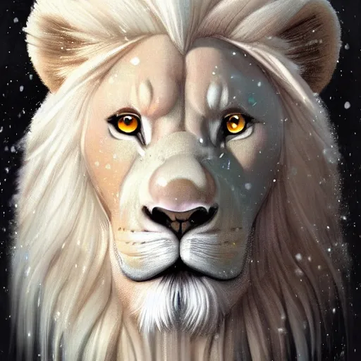 Image similar to aesthetic portrait commission of a albino male furry anthro lion wearing a traditional intricately designed mint colored Kimono, detailed face , hyperdetailed, snowy winter atmosphere. Character design by charlie bowater, ross tran, artgerm, and makoto shinkai, detailed, inked, western comic book art, 2021 award winning painting