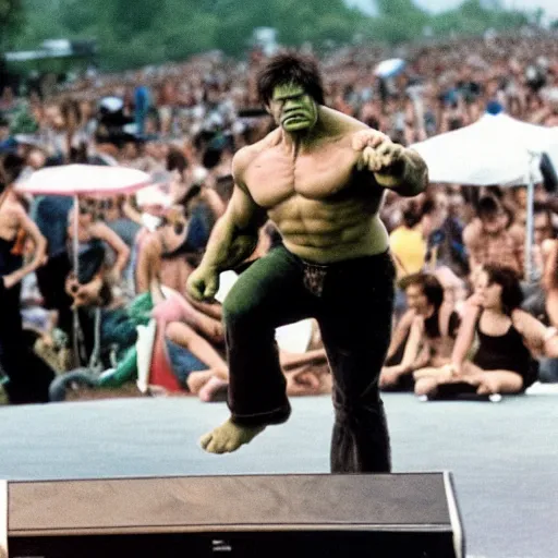 Image similar to hulk performing at woodstock