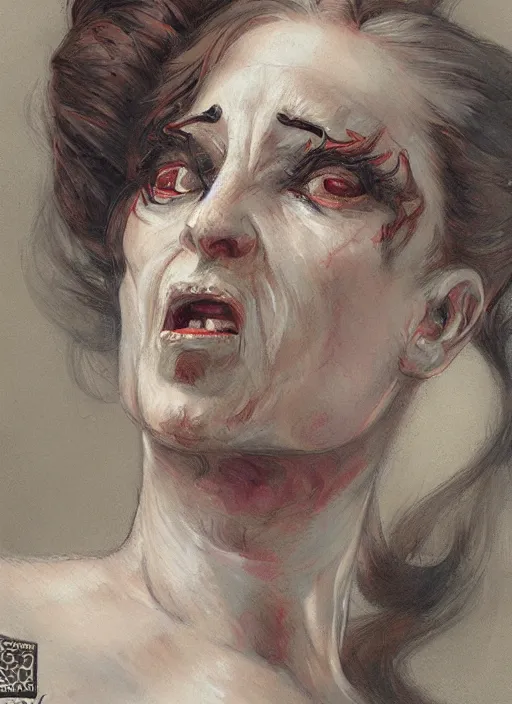 Image similar to close up concept art of a loud victorian woman, by sabbas apterus, by donato giancola