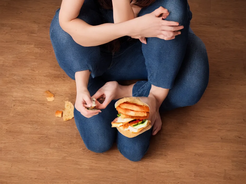 Prompt: woman very upset that she dropped her sandwich on the floor, High Definition detail, 8K, photography