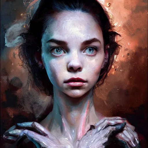 Prompt: expressive oil painting, alien dark fae woman based on jennifer connelly mixed with anya taylor - joy, screaming rage, bumpy mottled skin, big black feathered wings instead of arms, body horror, by yoshitaka amano, by greg rutkowski, by jeremy lipkinng, by artgerm, digital art, octane render