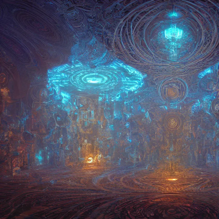 Image similar to a deep perspective photo real render of tribal glowing fractals and ornate flowing light streams sacred geometry, by beeple, by donato giancola, unreal engine