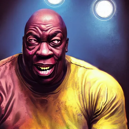 Image similar to angry zombie portrait of michael clarke duncan, an urban background szene, grimdark horror, stylized digital illustration, radiating a glowing aura, global illumination, ray tracing, hdr, fanart arstation by ian pesty and katarzyna bek - chmiel