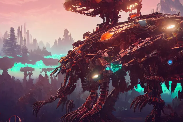 Image similar to bristleback machine mecanical creature robot of horizon forbidden west horizon zero dawn bioluminiscence global illumination ray tracing hdr fanart arstation by ian pesty and alena aenami artworks in 4 k