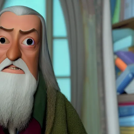Prompt: Professor Dumbledore as seen in Disney Pixar's Up (2009) eyes,