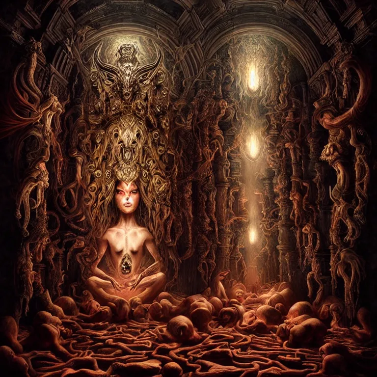 Image similar to epic professional digital art of gods of pain, atmospheric lighting, painted, intricate, detailed, foreboding, by wayne haag, reyna rochin, mark ryden, iris van herpen, epic, stunning, gorgeous, much wow, cinematic, masterpiece.