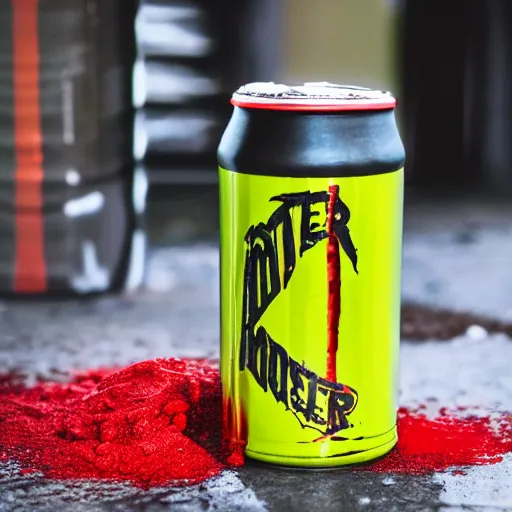 Prompt: New drink from monster energy, red long jar, black symbol, golden elements