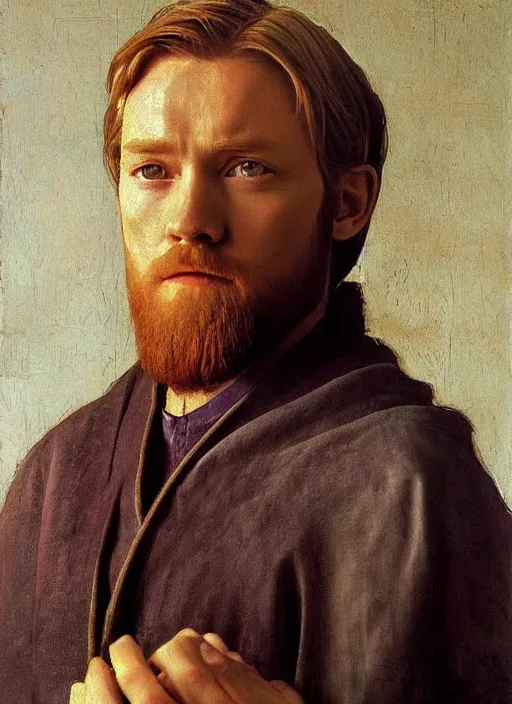 Prompt: Beautiful half body portrait of Obi-Wan Kenobi, artwork by Vermeer