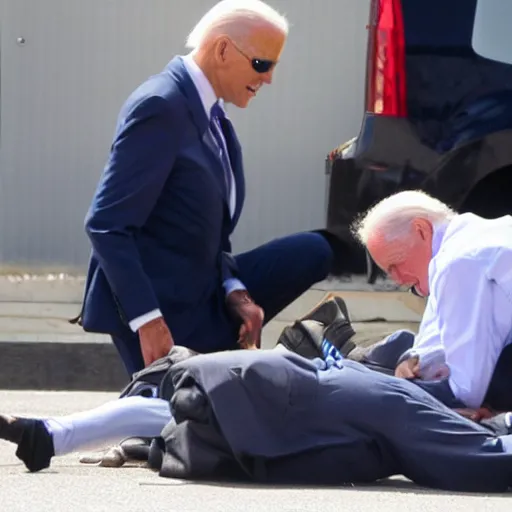 Image similar to joe biden on the ground after falling of a bike