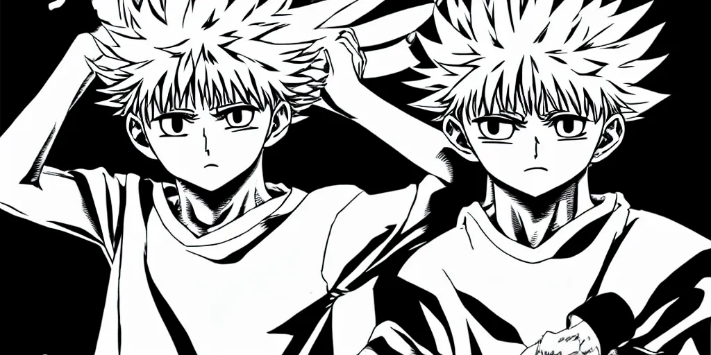 Prompt: killua zoldyck, berserk, 4 k resolution, comic style ， by miura kentaro, ultra detailed,