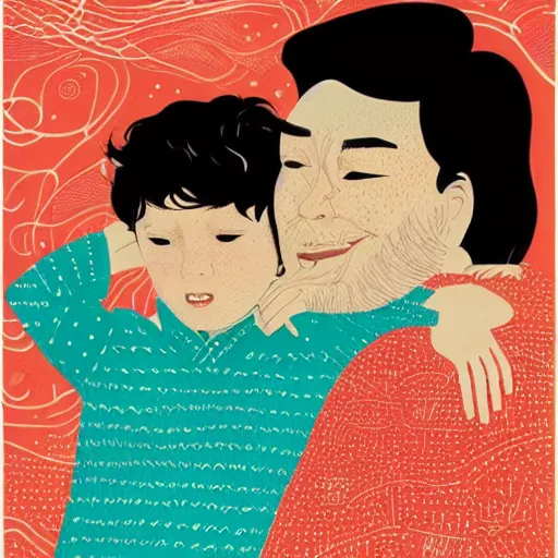 Image similar to a son admiring his father, joyful, illustration by victo ngai, studio muti, malika favre