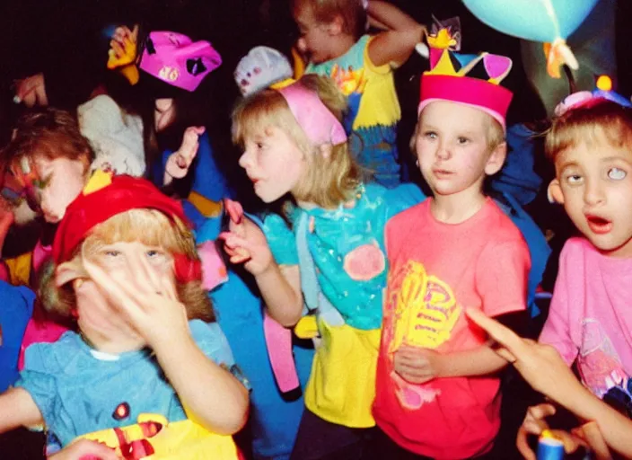 Image similar to 1990s kids birthday party, finger partially over the lens, Kodak Color Plus 35mm Film