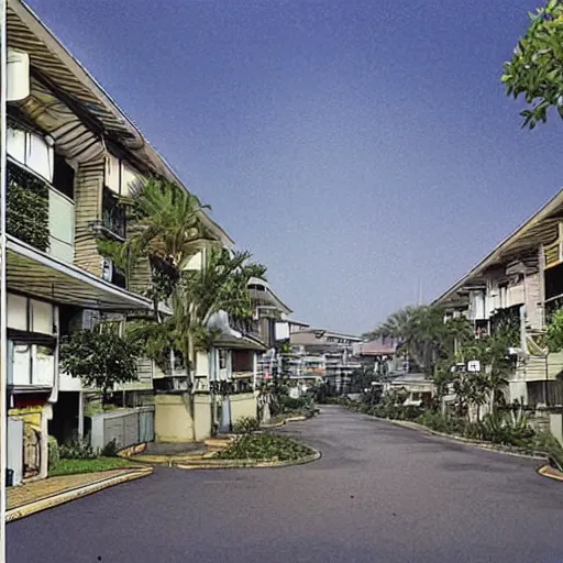 Image similar to a street in a singaporean housing estate, by moebius