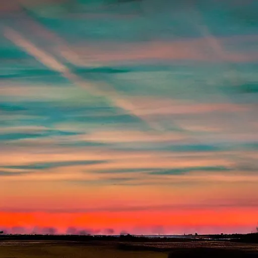 Prompt: Predawn light in a huge sky that looks like a childs paining smeared with color