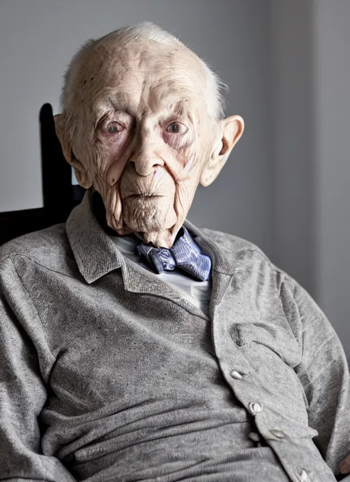 Prompt: dslr photo portrait still of 1 0 2 year old age 1 0 2 deforest kelley at age 1 0 2!!!, 8 5 mm f 1. 8