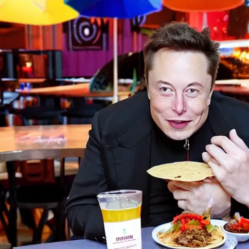 Image similar to Elon Musk wearing a mexican sombrero while eating a taco